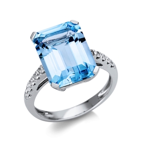 Ring aus 750 Weißgold Topas 8,7ct skyblue 10 Brillanten 0,23ct TW-SI B:10mm