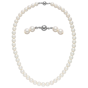 Halskette Collier aus Muschelkernperlen weiß Ø 8mm 45cm Halsschmuck klassisch Halskette Collier aus Muschelkernperlen weiß Ø 8mm 45cm Halsschmuck klassisch