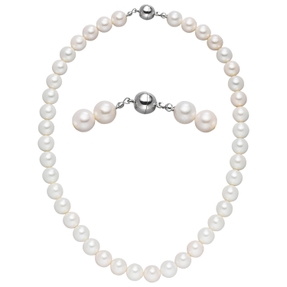 Halskette Collier aus Muschelkernperlen weiß Ø 10mm 45cm Halsschmuck klassisch Halskette Collier aus Muschelkernperlen weiß Ø 10mm 45cm Halsschmuck klassisch