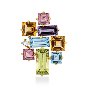 Anhänger aus 750 Gelbgold 8 Farbsteine 3,7ct mehrfarbig Brillant 0,04ct TW-SI