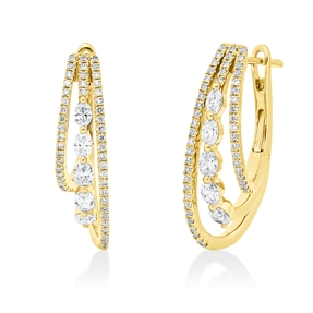 Creolen aus 750 Gelbgold 110 Diamanten Fanatsy-Schliff 0,74ct TW-SI/PI 21,4x5,7mm