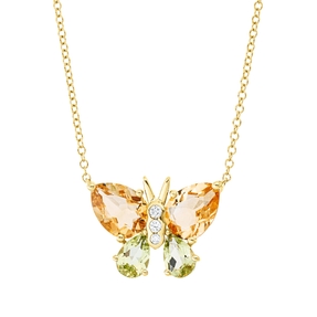 Collier Schmetterling 750 Gelbgold 4 Peridote 2,9ct grün 3 Brillanten 0,05ct TW-SI Collier Schmetterling 750 Gelbgold 4 Peridote 2,9ct grün 3 Brillanten 0,05ct TW-SI