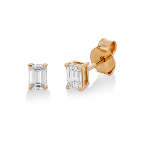 Solitaire Ohrstecker aus 750 Gelbgold 2 Diamanten Smaragd-Schliff 0,6ct E-VSI