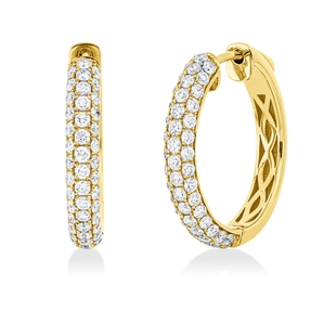 Pavé Creolen aus 750 Gold Gelbgold 92 Brillanten 1,11ct TW-SI 20x3,3mm