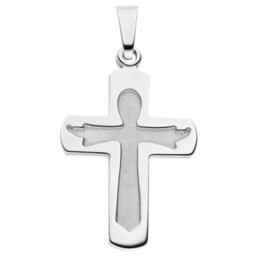 Anhänger Kreuz mit Silhouette aus 925 Silber rhodiniert teilmattiert 22,7x15mm