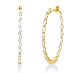 Creolen aus 750 Gelbgold 32 Diamanten Navette-Schliff 0,91ct TW-SI 29,9x1,6mm