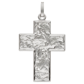 Anhänger Kreuz aus 925 Silber rhodiniert mattiert strukturiert 33,8x22,6mm