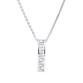 Collier aus 750 Weißgold 11 Diamanten Trapez-Schliff 0,1ct TW-SI L:45cm