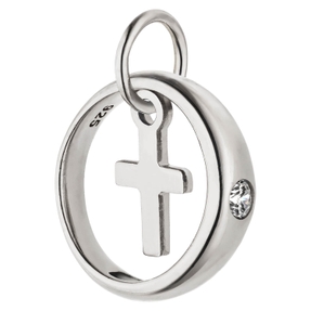 Taufring Anhänger mit Kreuz 925 Silber rhodiniert Zirkonia Ø 11mm Taufschmuck Taufring Anhänger mit Kreuz 925 Silber rhodiniert Zirkonia Ø 11mm Taufschmuck