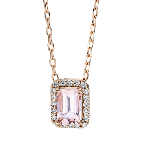 Collier aus 585 Rotgold Morganit 0,48ct rosa 20 Brillanten 0,09ct TW-SI L:45,7cm