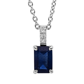 Collier aus 750 Weißgold Saphir 0,67ct blau 3 Brillanten 0,01ct TW-SI L:45cm