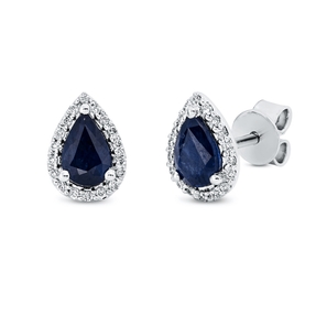 Ohrstecker 750 Weißgold 2 Saphire 1,14ct blau 36 Brillanten 0,12ct TW-SI 9x6,4mm