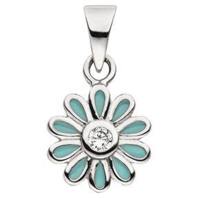 Anhänger Blume hellblau aus 925 Silber rhodiniert mit Zirkonia für Kinder Ø 8,6mm Anhänger Blume hellblau aus 925 Silber rhodiniert mit Zirkonia für Kinder Ø 8,6mm