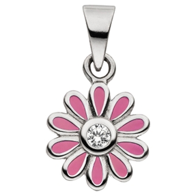 Anhänger Blume rosa aus 925 Silber rhodiniert mit Zirkonia für Kinder Ø 8,6mm Anhänger Blume rosa aus 925 Silber rhodiniert mit Zirkonia für Kinder Ø 8,6mm