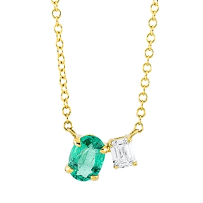Collier aus 750 Gelbgold Smaragd 0,68ct grün Diamant Smaragd-Schliff 0,28ct TW-SI Collier aus 750 Gelbgold Smaragd 0,68ct grün Diamant Smaragd-Schliff 0,28ct TW-SI