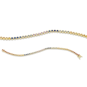 Armband aus 750 Gold Gelbgold 52 Saphire 3,28ct mehrfarbig L:17,8cm Zarge