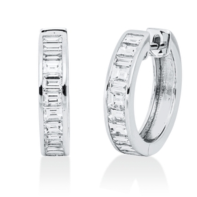 Creolen aus 750 Weißgold 22 Diamanten Baguette-Schliff 1,28ct TW-SI 17x3,7mm