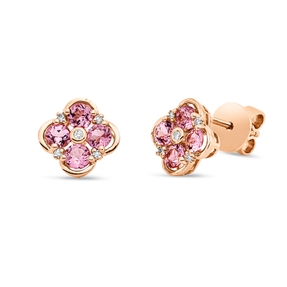 Ohrstecker 750 Rotgold 8 Turmaline 1ct pink 10 Brillanten 0,07ct TW-SI 9,5x9,5mm Ohrstecker 750 Rotgold 8 Turmaline 1ct pink 10 Brillanten 0,07ct TW-SI 9,5x9,5mm