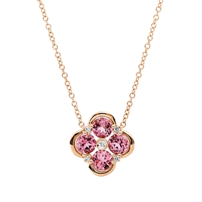 Collier aus 750 Rotgold 4 Turmaline 1,1ct pink 5 Brillanten 0,05ct TW-SI L:43,2cm Collier aus 750 Rotgold 4 Turmaline 1,1ct pink 5 Brillanten 0,05ct TW-SI L:43,2cm