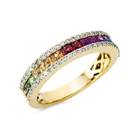 Ring aus 750 Gelbgold 17 Saphire 0,85ct mehrfarbig 56 Brillanten 0,3ct W-SI B:4mm Ring aus 750 Gelbgold 17 Saphire 0,85ct mehrfarbig 56 Brillanten 0,3ct W-SI B:4mm