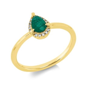 Ring aus 750 Gelbgold Smaragd 0,3ct grün 15 Diamanten 0,04ct TW-SI B:8mm