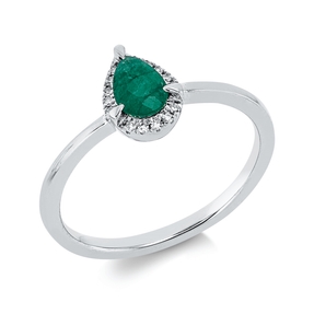 Ring aus 750 Weißgold Smaragd 0,3ct grün 15 Diamanten 0,04ct TW-SI B:8mm