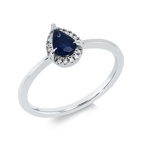 Ring aus 750 Weißgold Saphir 0,45ct blau 15 Diamanten 0,04ct TW-SI B:7,8mm