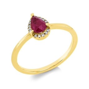 Ring aus 750 Gelbgold Rubin 0,45ct rot 15 Diamanten 0,04ct TW-SI B:7,9mm 3er-Krappe Ring aus 750 Gelbgold Rubin 0,45ct rot 15 Diamanten 0,04ct TW-SI B:7,9mm 3er-Krappe