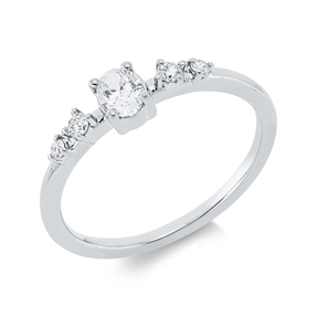 Ring aus 750 Gold Weißgold 5 Diamanten 0,34ct TW-SI B:4,6mm 4er-Krappe
