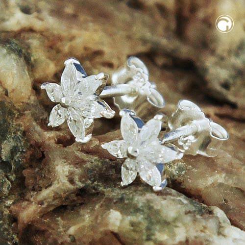 Ohrstecker Ohrring 8mm Blume oder Stern Zirkonia 925 Silber
