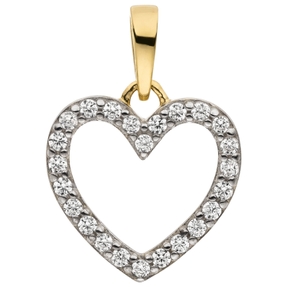 Anhänger Herz aus 333 Gold Gelbgold bicolor 24 Zirkonia Herzanhänger 10,8x10,5mm Anhänger Herz aus 333 Gold Gelbgold bicolor 24 Zirkonia Herzanhänger 10,8x10,5mm