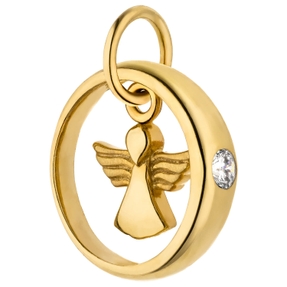 Taufring Anhänger Engel aus 333 Gold Gelbgold mattiert mit Zirkonia Ø 11,3mm Taufring Anhänger Engel aus 333 Gold Gelbgold mattiert mit Zirkonia Ø 11,3mm