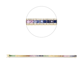 Armband aus 750 Gelbgold 65 Saphire 6,92ct mehrfarbig 260 Brillanten 1,91ct W-SI Armband aus 750 Gelbgold 65 Saphire 6,92ct mehrfarbig 260 Brillanten 1,91ct W-SI