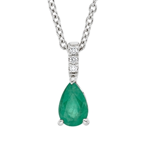Collier aus 750 Weißgold Smaragd 0,37ct grün 3 Brillanten 0,02ct TW-SI L:45cm