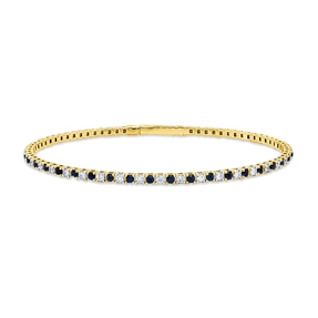 Armreif aus 750 Gelbgold 38 Saphire 1,15ct blau 37 Brillanten 0,88ct TW-SI Ø58mm