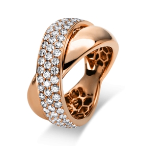 Pavé Ring aus 750 Gold Rotgold 69 Brillanten 1,35ct TW-SI B:12,3mm