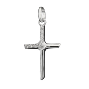 Anhänger Kreuz mit Zirkonia 20x6mm matt-glänzend aus 925 Silber