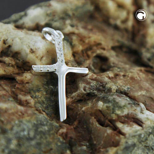 Anhänger 20x6mm Kreuz mit Zirkonias matt-glänzend 925 Silber