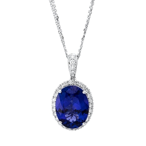 Collier aus 750 Weißgold Tansanit 11,03ct blau 35 Brillanten 0,95ct TW-SI L:45,7cm Collier aus 750 Weißgold Tansanit 11,03ct blau 35 Brillanten 0,95ct TW-SI L:45,7cm
