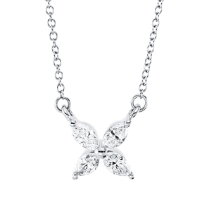 Collier aus 750 Weißgold 4 Diamanten Navette-Schliff 0,24ct TW-VSI L:45,7cm