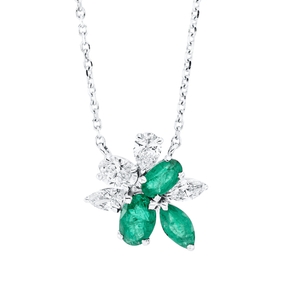 Collier aus 750 Weißgold 3 Smaragde 0,84ct grün mit Diamanten L:45cm