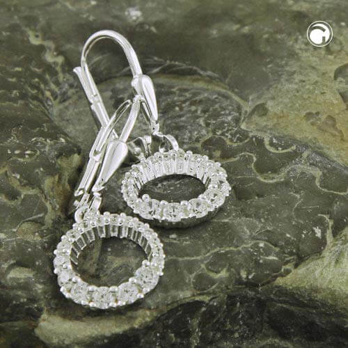 Ohrbrisur Ohrhänger Ohrringe 26x10mm Kreis mit Zirkonias 925 Silber