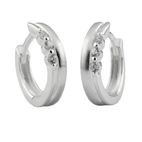 Paar Creolen Ohrringe 13x3mm mit 6 Zirkonia aus 925 Silber matt-glänzend