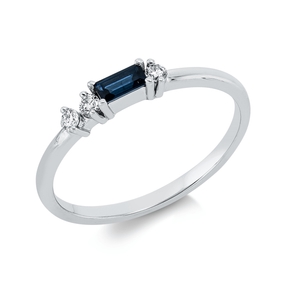 Ring aus 750 Weißgold Saphir 0,18ct blau 3 Brillanten 0,09ct W-SI B:2,7mm