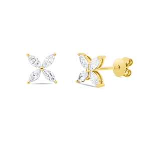 Ohrstecker aus 750 Gelbgold 8 Diamanten Navette-Schliff 0,61ct TW-SI 7,2x7,2mm