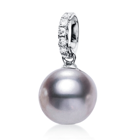 Anhänger aus 750 Weißgold Tahiti-Perle 10,5mm silber 6 Brillanten 0,13ct W-SI