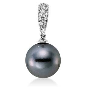 Anhänger aus 750 Weißgold Tahiti-Perle 10mm 18 Brillanten 0,1ct W-SI