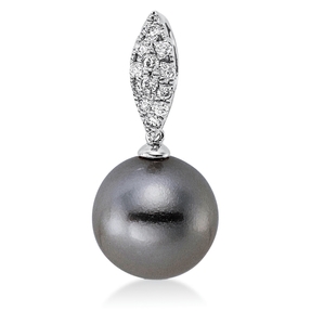 Anhänger aus 750 Weißgold Tahiti-Perle 10,5mm dunkel 12 Brillanten 0,16ct W-SI Anhänger aus 750 Weißgold Tahiti-Perle 10,5mm dunkel 12 Brillanten 0,16ct W-SI