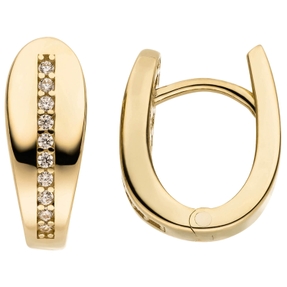 Ohrringe Creolen aus 333 Gold Gelbgold mit 20 Zirkonia 13,6x5,4mm glänzend