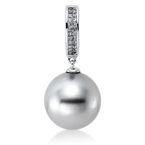 Anhänger aus 750 Weißgold Tahiti-Perle 11,5mm silbergrau mit Diamanten